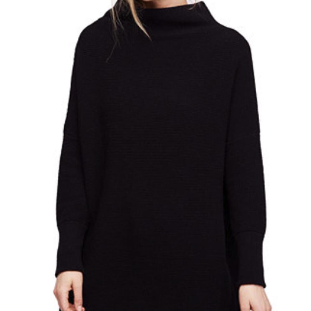 Free People Black Oversized Ottoman Slouchy Ribbed Tunic Sweater - Size - Small